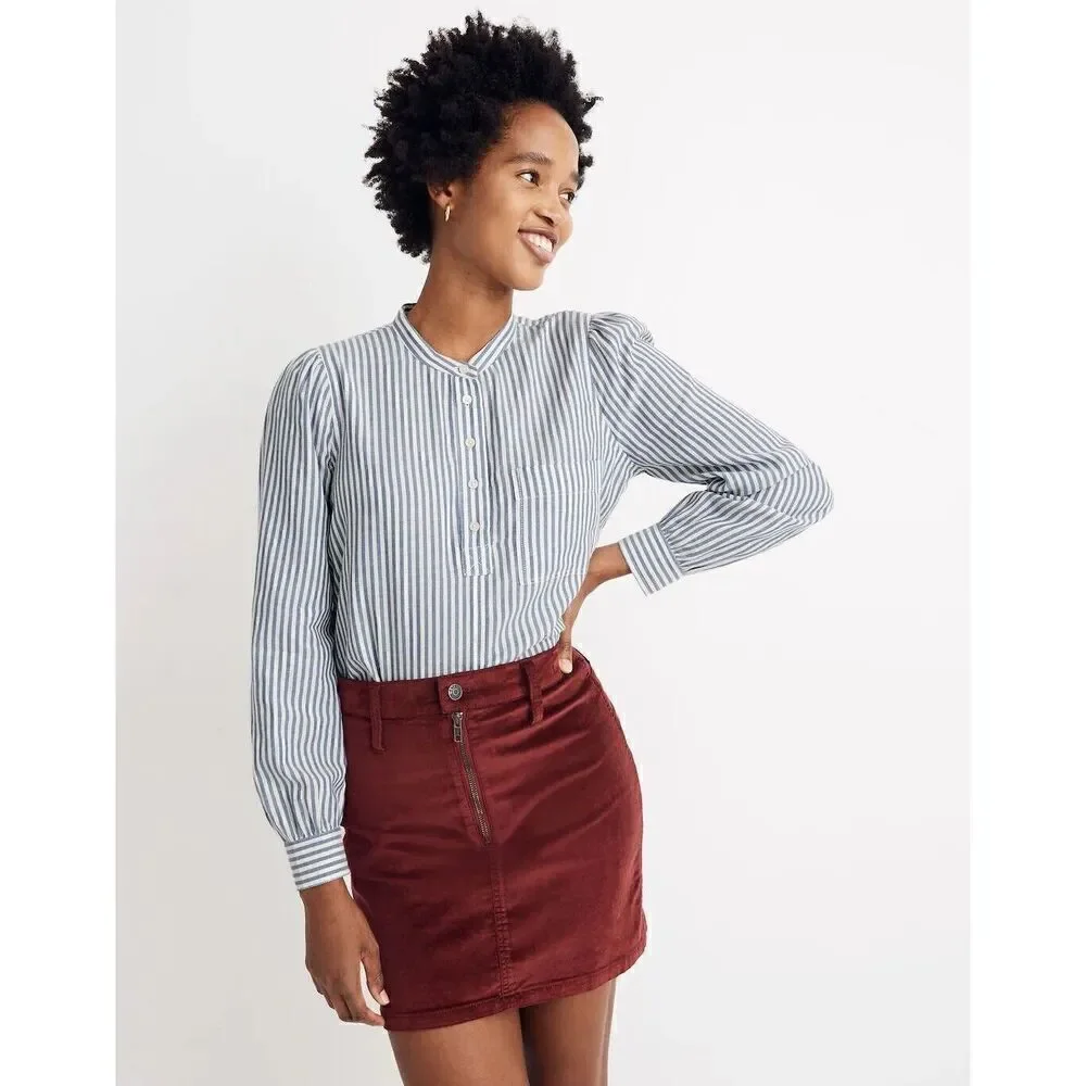 Madewell | Puff-Sleeve Popover Shirt in Railroad Stripe Size XXS